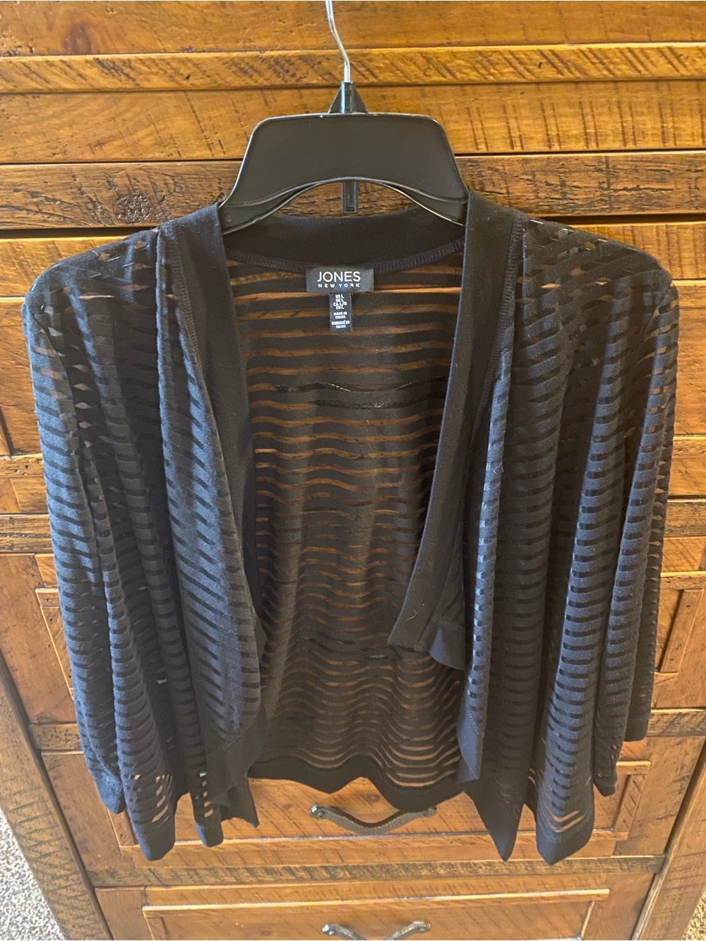 Jones New York black sheer striped lightweight cardigan